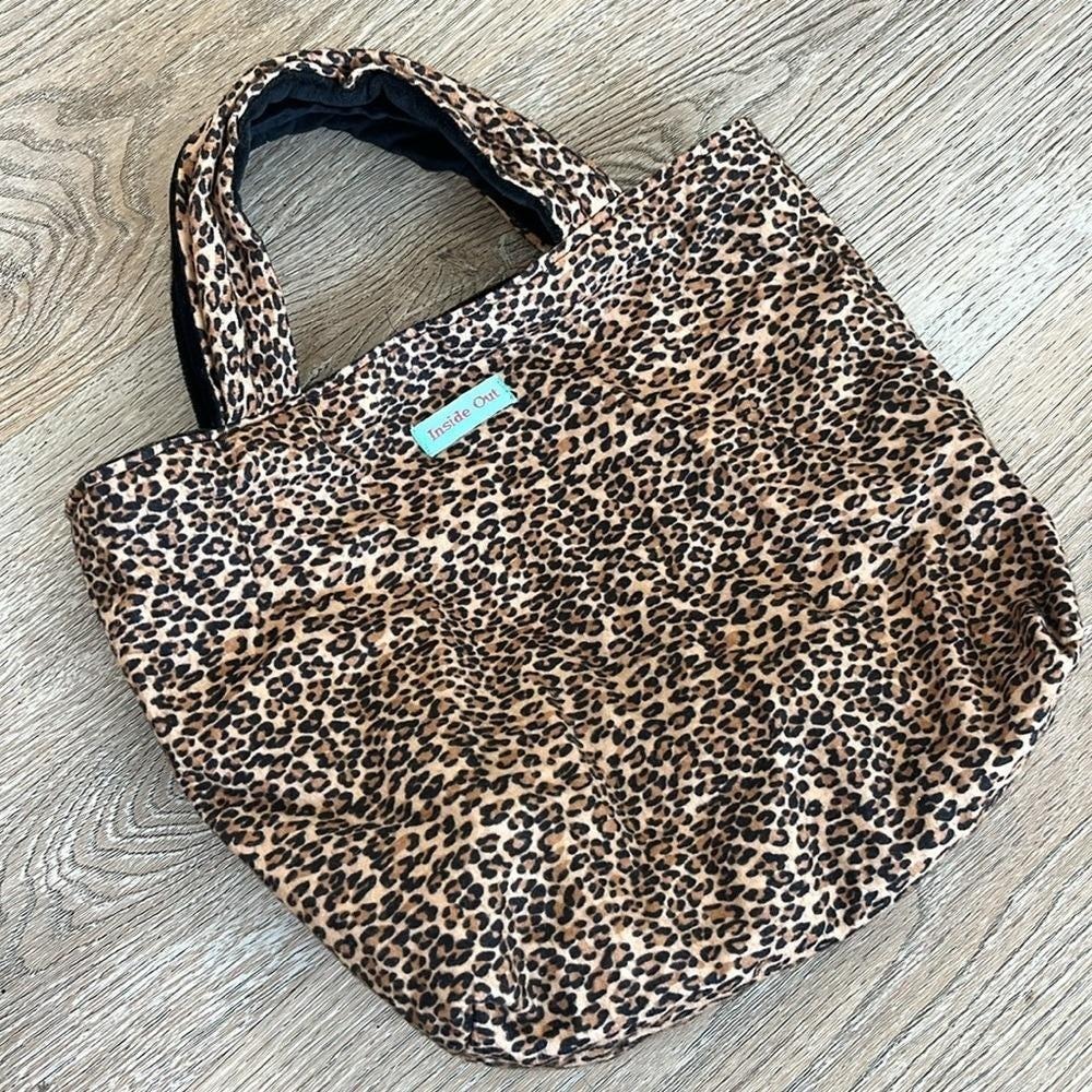 Inside Out Y2K Leopard Print Reversible Velvet Tote Bag Black Animal Print